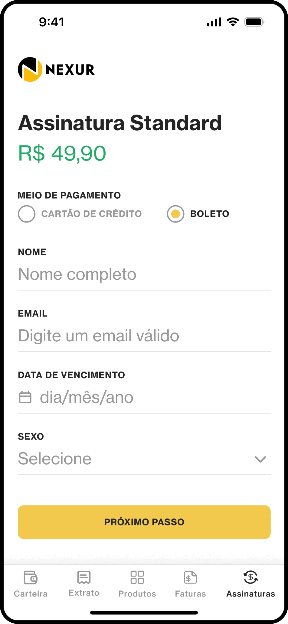 Nexur mobile screen